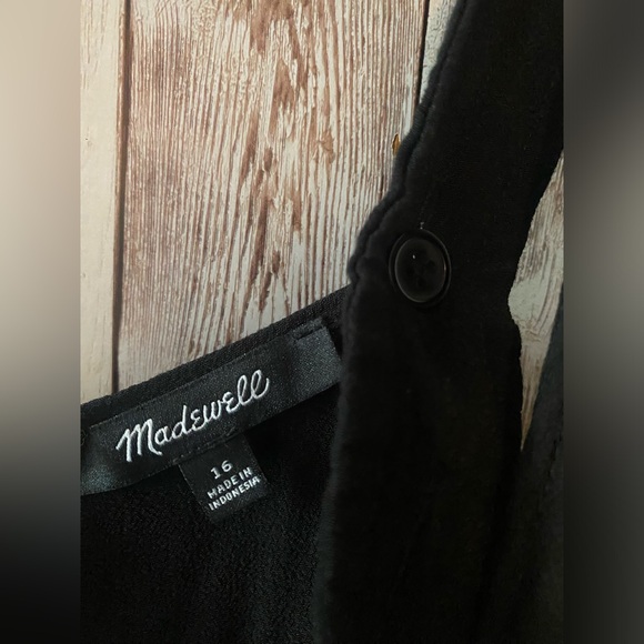 Madewell smocked button-front crop jumpsuit black size 16 wide leg viscose - Picture 6 of 7